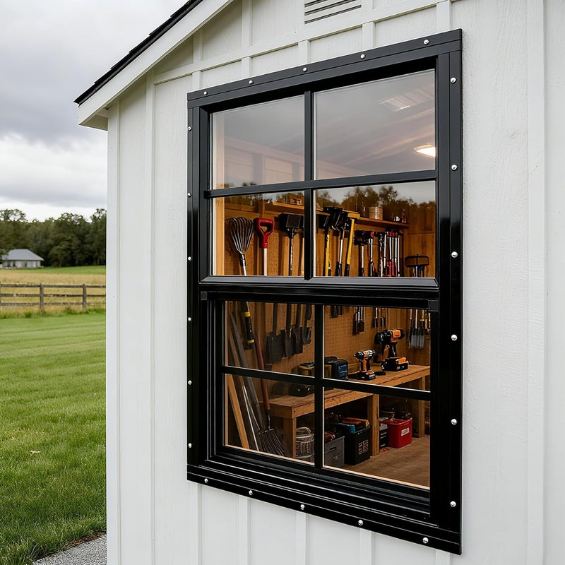 Shineforu 12" x 18" Black Shed Windows 2 Pack,Small Windows with Tempered Glass - Flush Mount | Ultimate Choice for Chicken Coop, Greenhouse, Garage, Playhouse - Image 3